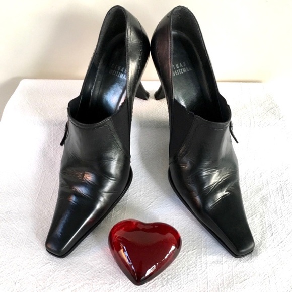 Stuart Weitzman Black Leather Pointy Toe Witchy Shoes w Side Buckles size 7 - Picture 4 of 8